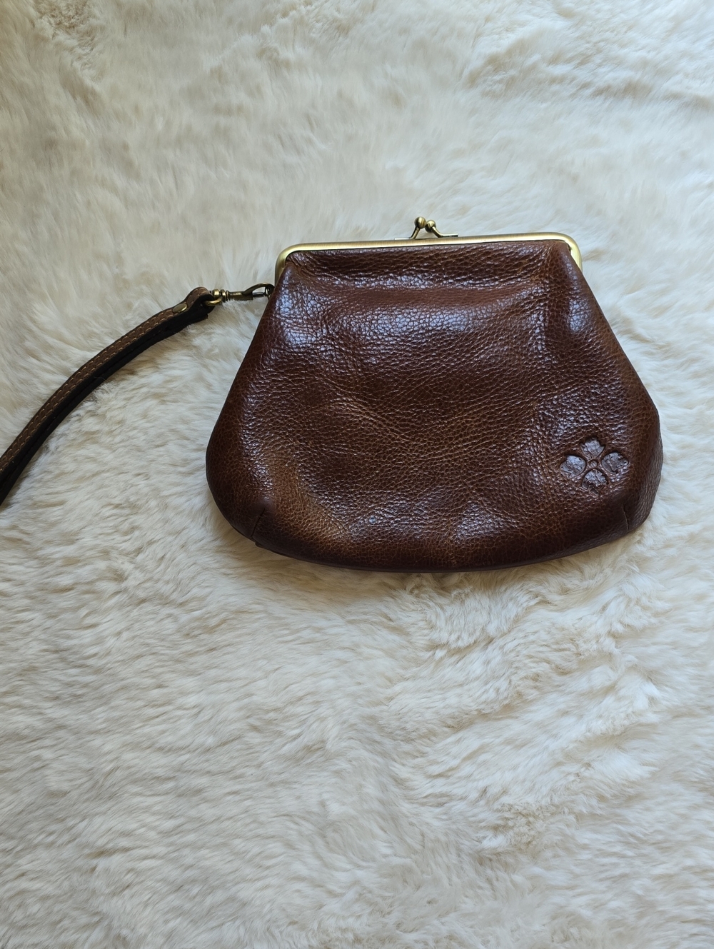 Patricia Nash Brown Pebbled Leather Kiss-Lock Wristlet